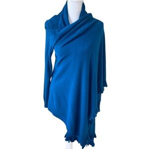 Love Moschino Blue Ruffle Hem Cotton Blend Open Front Waterfall Cardigan Sweater